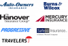 Logos for Auto-Owners Insurance, Burns & Wilcox, The Hanover Insurance Group, Mercury Insurance, Progressive Insurance, Safeco Insurance, and Travelers Insurance