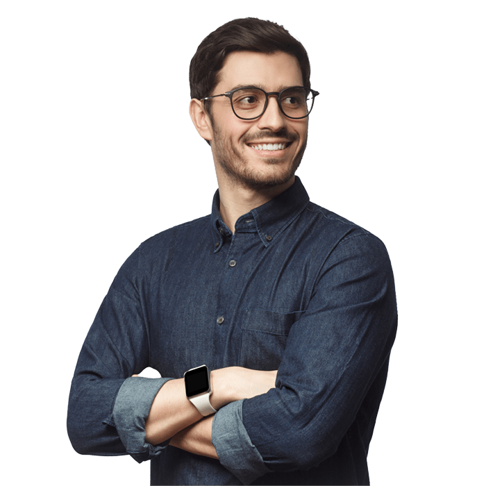 man with glasses crossing arms